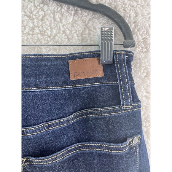 Judy Blue Dark Wash Distressed Jeans 14W Flare High Waist Raw Hem - Picture 8 of 10